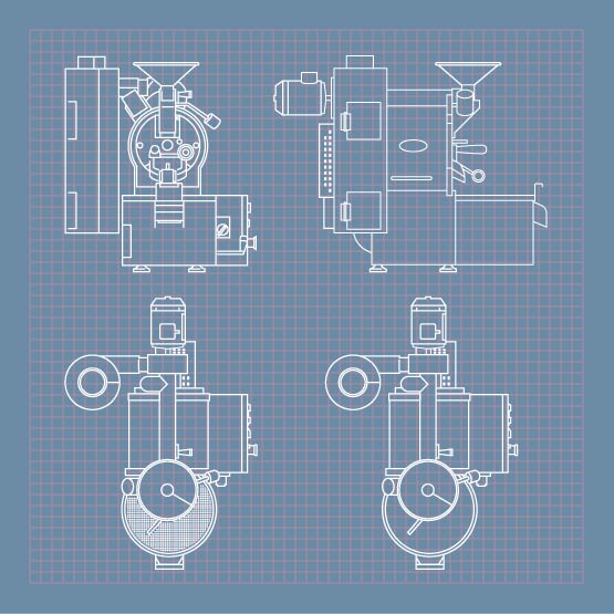 Toper Cafemino mini roaster technical drawing, blueprint